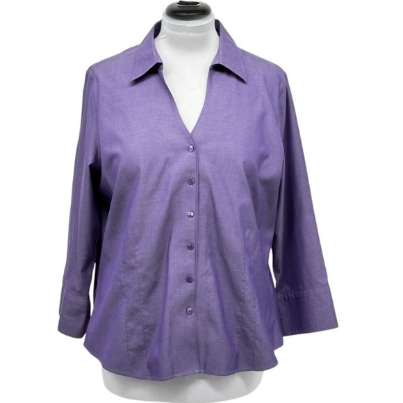 Coldwater Creek Button Down Top 3/4 Sleeve‎ Polished Cotton Purple XL - Picture 1 of 9